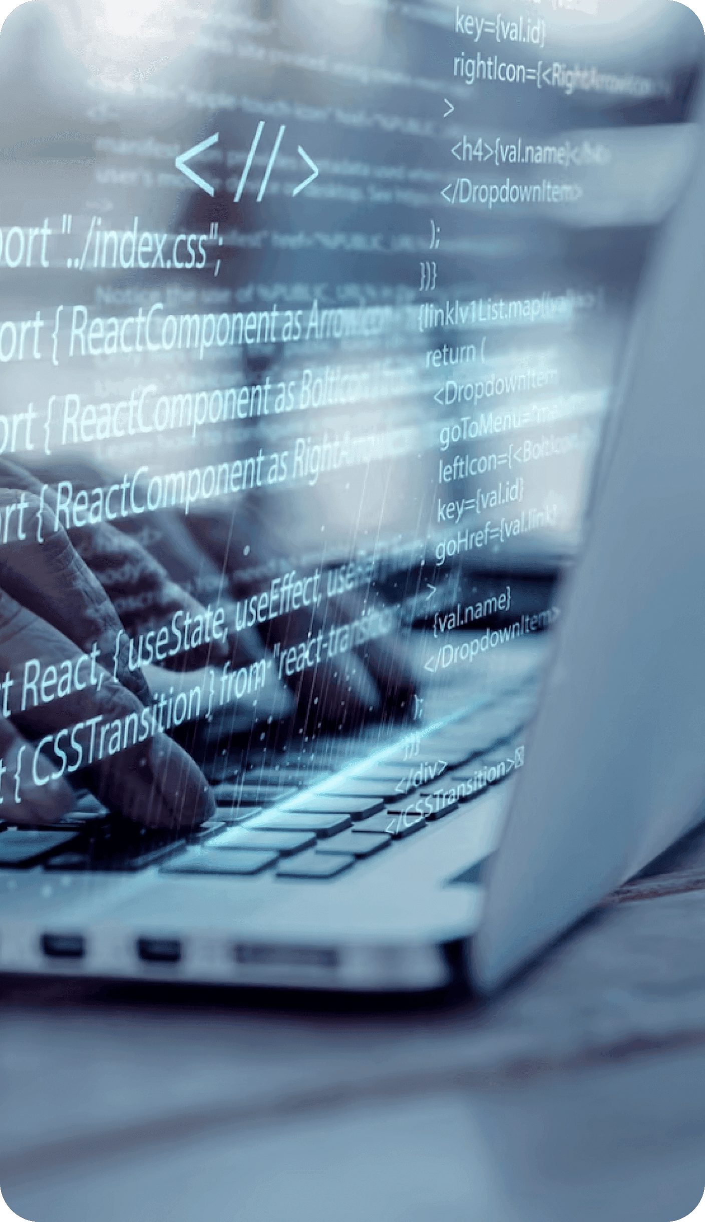 Fingers on computer coding with blue filter